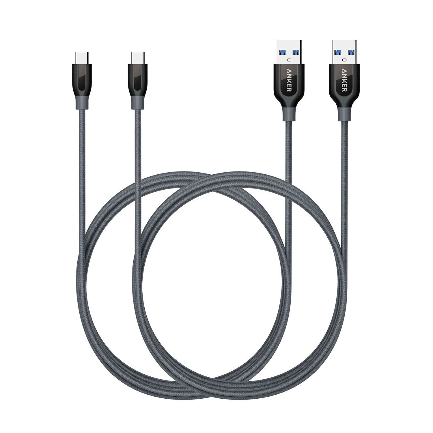 Anker Powerline+ USB-C to USB 3.0 Cable (6ft, 2-Pack), High Durability, for Samsung Galaxy Note 8, S8, S8+, S9, S10, iPad Pro 2018, MacBook, Nexus 5X, Nexus 6P, OnePlus 2 and More(Grey)