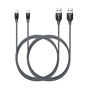 Anker Powerline+ USB-C to USB 3.0 Cable (6ft, 2-Pack), High Durability, for Samsung Galaxy Note 8, S8, S8+, S9, S10, iPad Pro 2018, MacBook, Nexus 5X, Nexus 6P, OnePlus 2 and More(Grey)