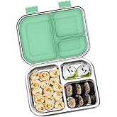 TOURPOR Stainless Steel Bento Box for Kids 1000ml - 3 Compartment Lunch Box for Adults, Leakproof Food Container, BPA-Free Metal Lunch Box with Silicone Seal, Eco-Friendly/Dishwasher Safe (Green)