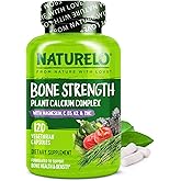 NATURELO Calcium Supplement with Vitamin C, D3, K2, Magnesium & Zinc for Bone Strength, 120 Vegetarian Capsules, with Plant-Based Calcium 600mg, Non-GMO, Soy & Gluten-Free