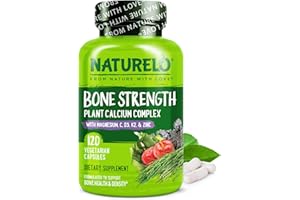 NATURELO Calcium Supplement - with Vitamin C, Vitamin D3, K2, and Calcium Magnesium Zinc for Bone Strength with Calcium 600mg - Plant-Based, 120 Vegetarian Capsules, Non-GMO, Soy & Gluten-Free