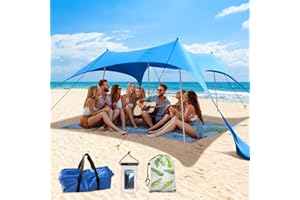 KOAIZHSEN Beach Canopy Tent with UPF50+ Protection Sun shelter Umbrella Portable Camping Tents 12X12FT Include Beach Blanket Phone Case with Sandbags Poles Anti-Wind Ropes for Beach Camping Backyard Picnics