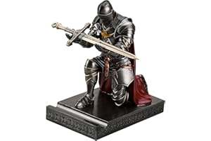 Amoysanli Medieval Armored Warrior Wearing Outerwear, Mobile Phone Stand Knight Pen Holder Desk Organizers, Resin Bookends Paperweight with a Letter Opener for Desk (Iron)