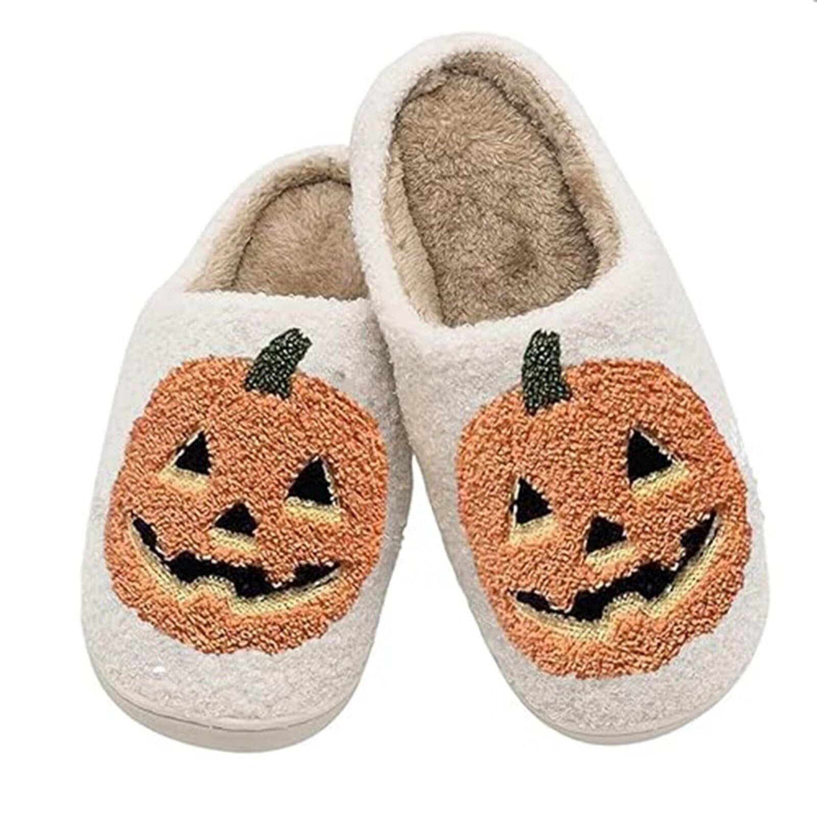 JINLONYU Halloween Pumpkin Slippers For Women Men Winter Fuzzy Memory