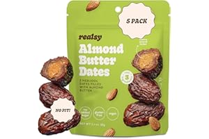 Realsy Pitted & Stuffed Medjool Dates, Organic Dates with No Sugar Added, Gluten-Free, Vegan, Good Source of Fiber, Low Glycemic Index, All Natural Healthy Snack (Almond Butter 5 Pack)