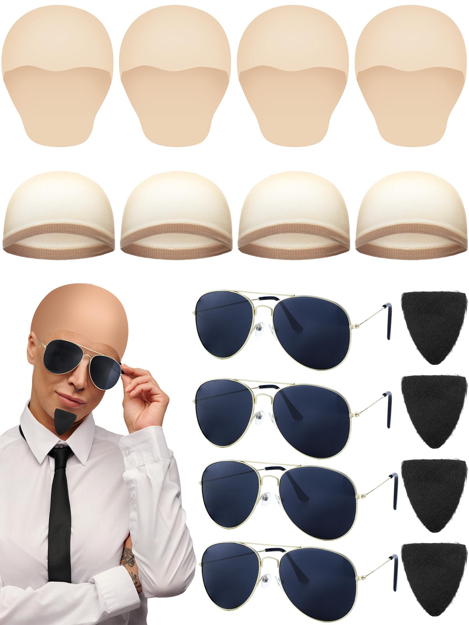 Photo 1 of Mepase 24/16/4 PCS Halloween Latex Bald Caps Costumes with Head Wig Mustache Sunglasses Accessories for Adults Rapper Cosplay(16 Pcs)