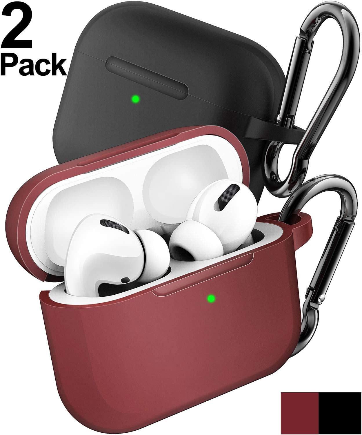 Penom Case for AirPods Pro Case Cover (2 Pack) (Black&Wine Red)