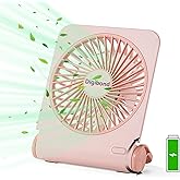 Digibond Pink Mini Desk Fans Small Quiet, 3000mAH Rechargeable High Power USB Fan for Desk Top/Office/Bedroom 4 Speed 5in 225° Rotated Foldable Easy Clean