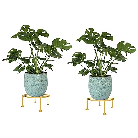 ROYAL WAVES Metal Rust Free Plant Stand, Flower Pot Holder, Gamla Stand for Indoor & Outdoor Gardens - (Gold, Pack of 2)
