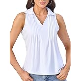 SUNNOW Women's Pintucked Collared Tank Top Sleeveless Shirt V Neck Work to Resort Blouse