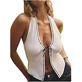 Floerns Women's Y2k Tie Front Ribbed Cardigan Sweater Halter Neck Summer Going Out Tops