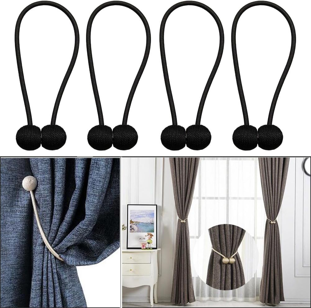 ENETY 4 pcs European Style Window Curtains Tieback Magnet Curtains Buckle Magnetic Curtain Holder Curtain Strap Accessories Drapes Weave Holdbacks (2 pair) (black)
