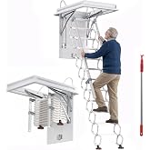 Ceiling Mount Attic Ladder, 12-Step Attic Ladder with Handrails, Retractable Pull Down Loft Stairs for Attic, Garage &amp; Basement - 31.1 x 35 in Opening Size