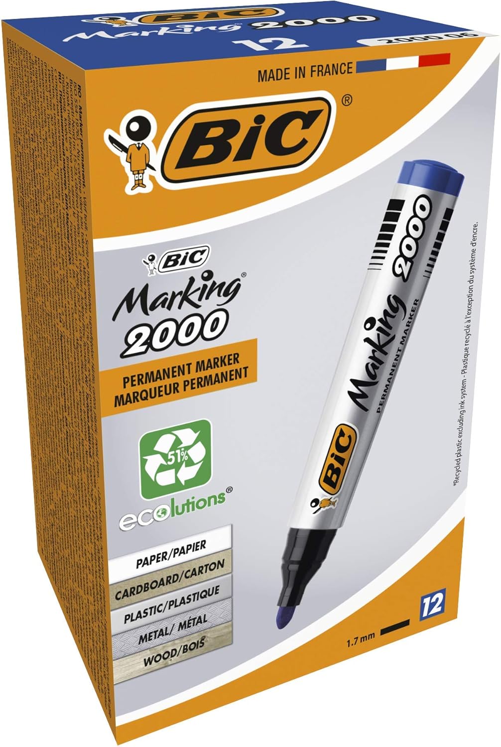 Bic Marking 2000 Permanent Marker Bullet Tip Line Width 1.7mm Blue Ref