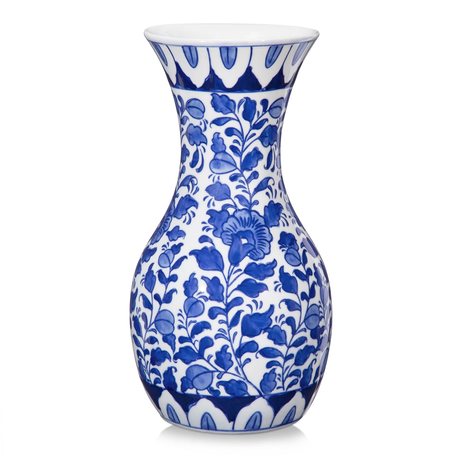 Photo 1 of Blue and White Flower Vase, 11 Inch Tall Ceramic Vase in Wide Mouth Floral Pattern, Large Retro Chinoiserie Vase Decor Side Table Centerpiece Living Room Bookshelf, Antique Grand Millennial Decor