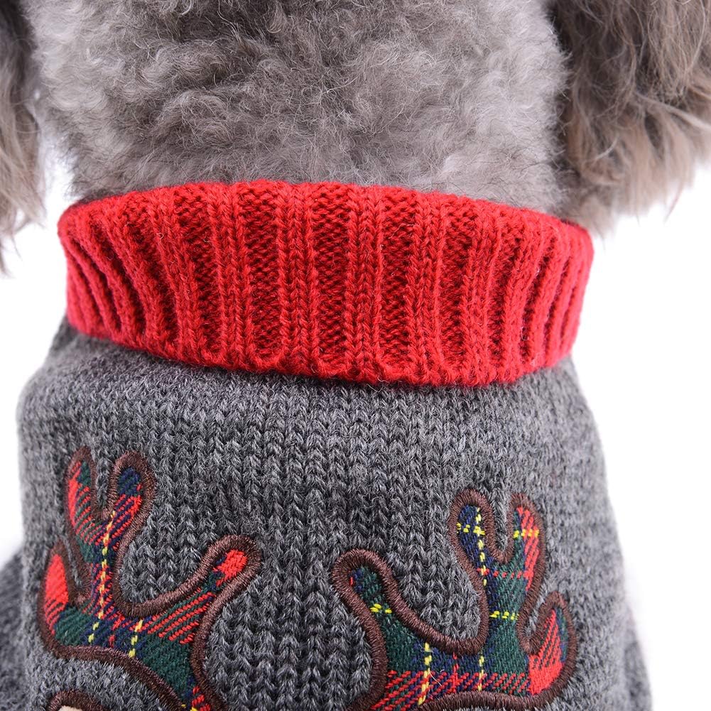 ABRRLO Dog Christmas Jumper Outfits Grey Reindeer Ugly Xmas Pet Sweater Puppy Cat Holiday Costume New Year Clothes Gift for Small Medium Large Dogs (Grey Reindeer,L) - Image 5