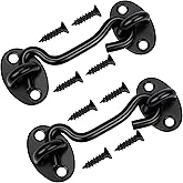 2Pack 4" Hook and Eye Gate Door Latch w/Strong Sturdy Screws Black | Solid Thicken Screws Hardware Barn Door Lock for Sliding Door Cabinets Closets Fences Sheds Screen Doors Bathroom Bedroom