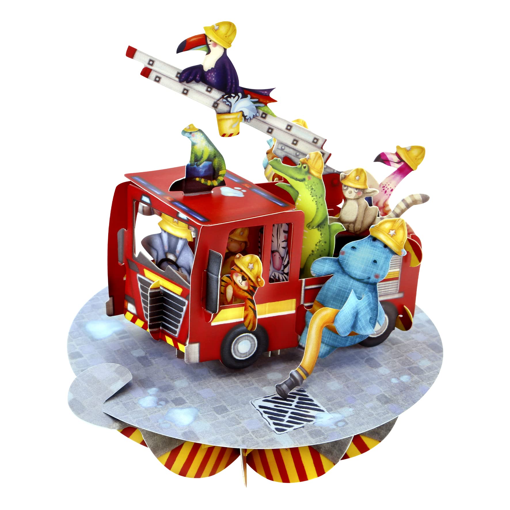 SANTORO Pirouette, 3D Pop Up Greeting Card - Animal Firetruck - For Kids, Him, Her, Family, Birthday
