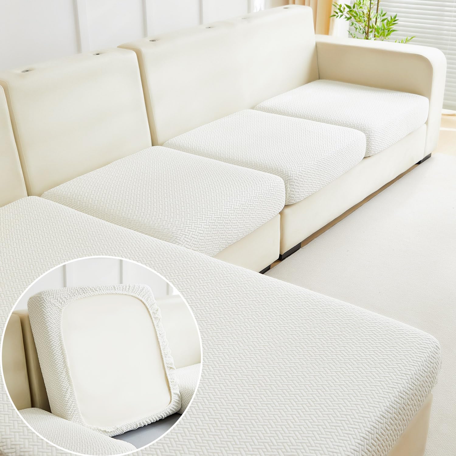 Photo 1 of Disayu Magic Sofa Covers Couch Covers 2024 New Couch Cushion Covers Universal Sofa Covers Washable Stretch Slipcovers for Sectional Sofa (Texture Ivory White,Back Cover L)