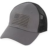 HIGHLAND TACTICAL American Flag Velcro - Trucker MESH HAT Charcoal/Black