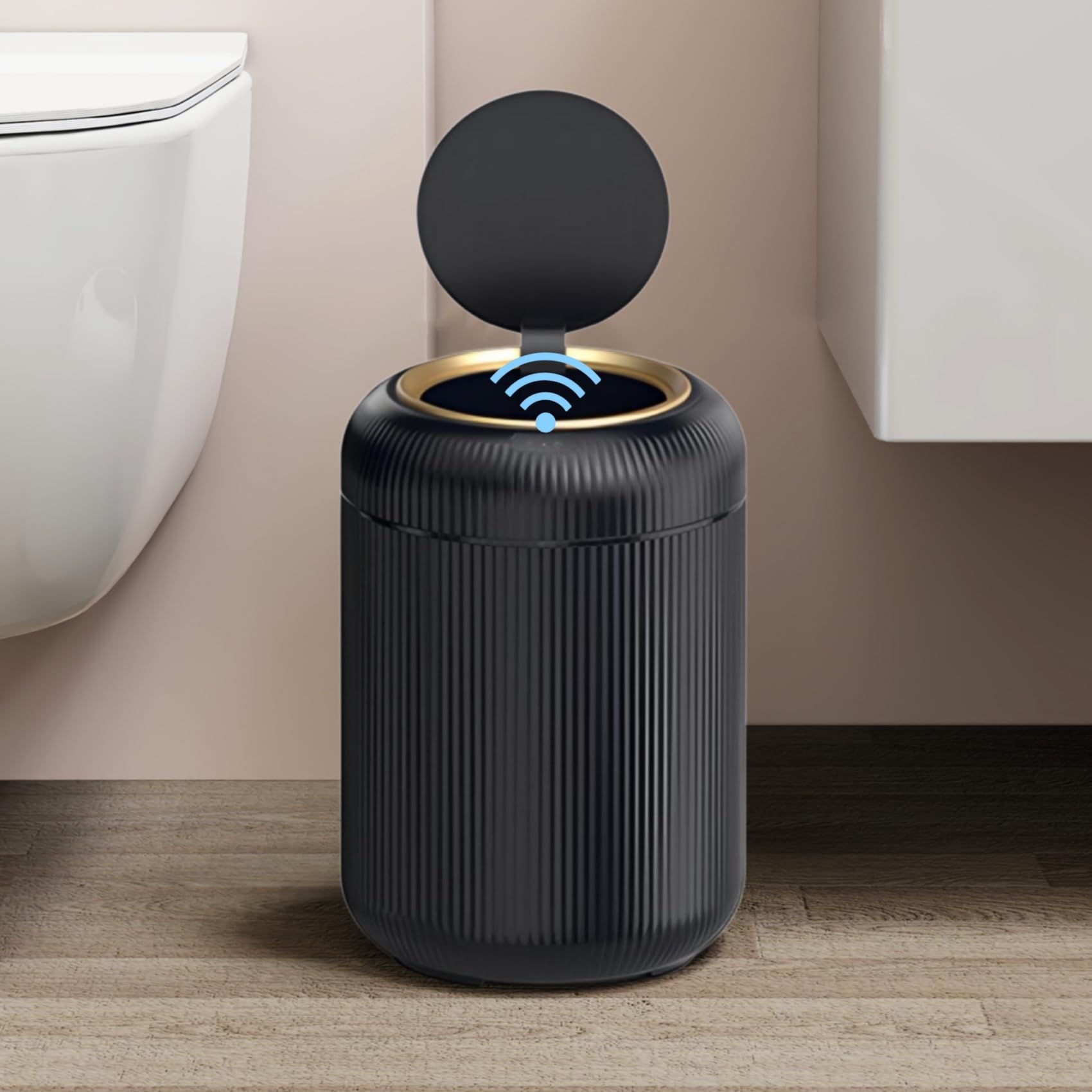 Photo 1 of URALFA Motion Sensor Trash Can with Lid, 3 Gallon / 11 L Automatic Bathroom Trash Can, Touchless Trash Bin, Smart Plastic Garbage Can for Bedroom, Kitchen, Living Room, Office, Black