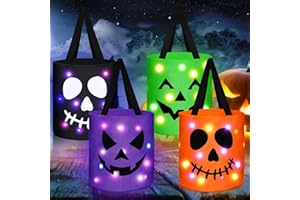 Yaomiao 4 Pcs Halloween Trick or Treat Bucket for Kids Light up Pumpkin Candy Bags LED Halloween Treating Baskets Reusable Goodie Gift Tote Bag for Party Favor Supplies(Colorful)