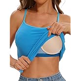 Komfokore Womens Camisole Tank with Built in Bra Ribbed Camisole Tops Spaghetti Straps Tank Tops