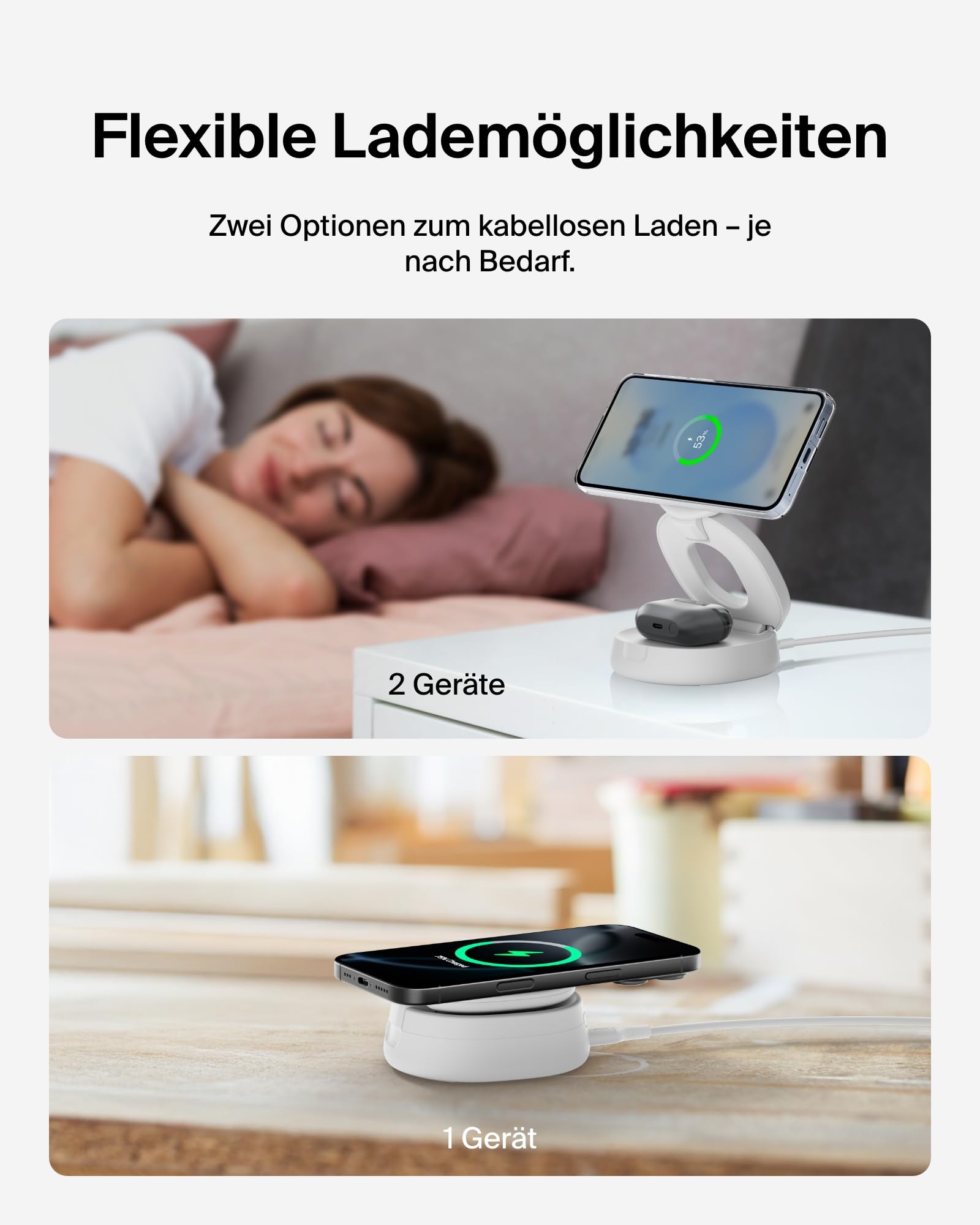 Belkin BoostCharge 2-in-1 Induktive Ladestation mit Qi2, 15W, MagSafe-kompatibles Ladegerät, Kabellose, Kompakte, Verstellbare, für iPhone 17, Air, 16, Pixelsnap, AirPods, inkl. 30-W-Netzteil – Weiß 5