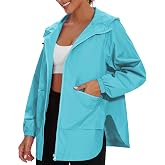 PESION Womens Waterproof Raincoat Lightweight Rain Jacket Trench Coat Hooded Windbreaker With Pockets for Outdoor