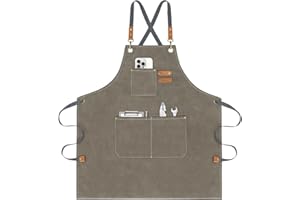 AOLEBA Aprons for Men & Women,Canvas Chef Apron with Cross Back Adjustable,For Kitchen, Garden, Cafe, M-XXL (Grey)