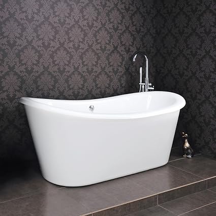 Baignoire Ilot Sabot Pose Libre Design Moderne Meuble De Salle De Bain Acrylique Qualite Contenance 187 Litres Avec Tablier Et Pieds 1740x800x715mm Amazon Fr Bricolage