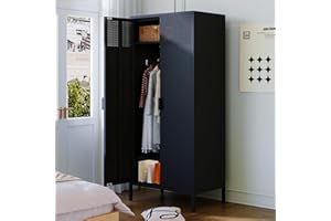 COFaR Metal Wardrobe Cabinet with Hanging Rod, 71 inches Tall Bedroom Armoire Wardrobe Closet for Home, Office, Garage, Laundry Room Black