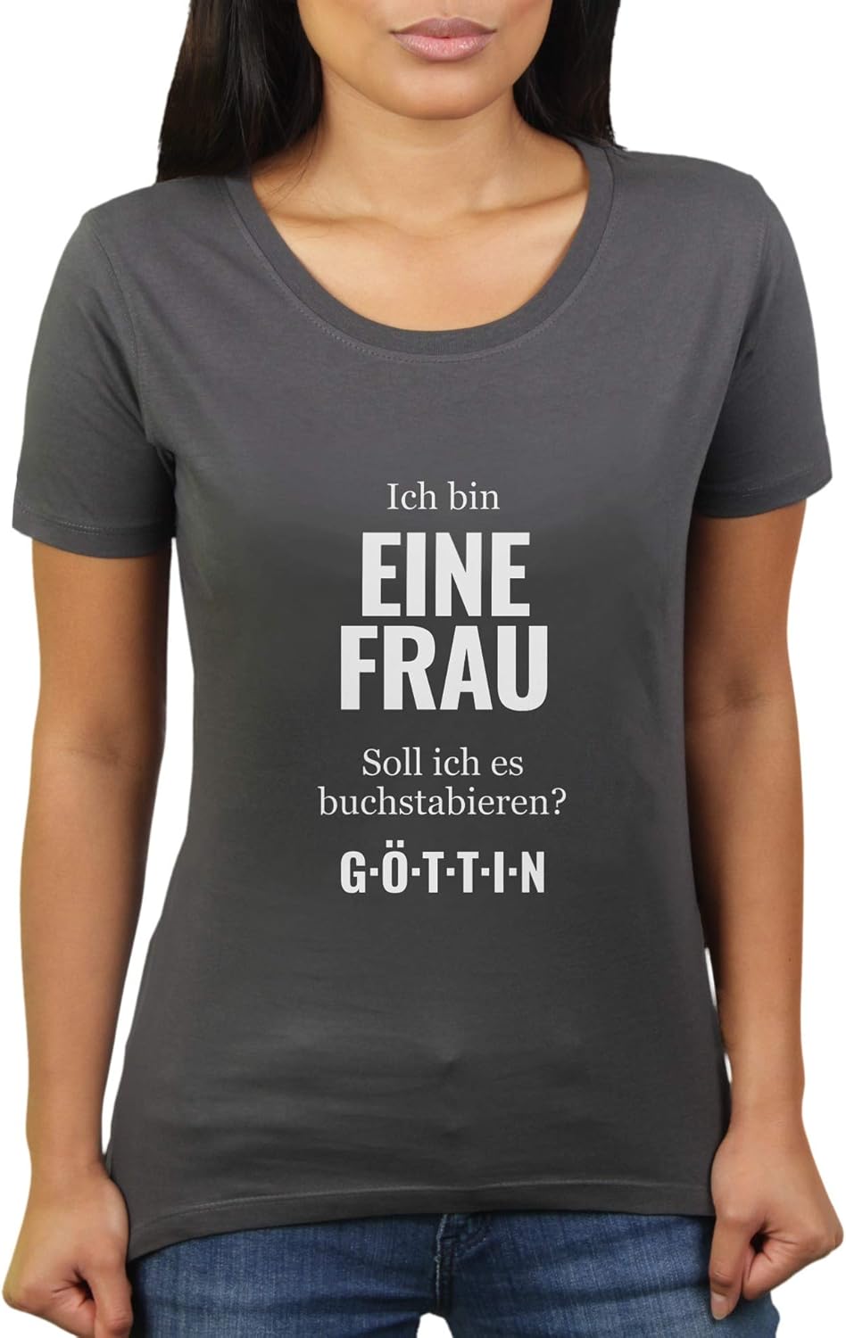 Ich Bin Eine Frau Soll Ich Es Buchstabieren KaterLikoli - Camiseta para mujer con texto en alemán "Ich Bin eine