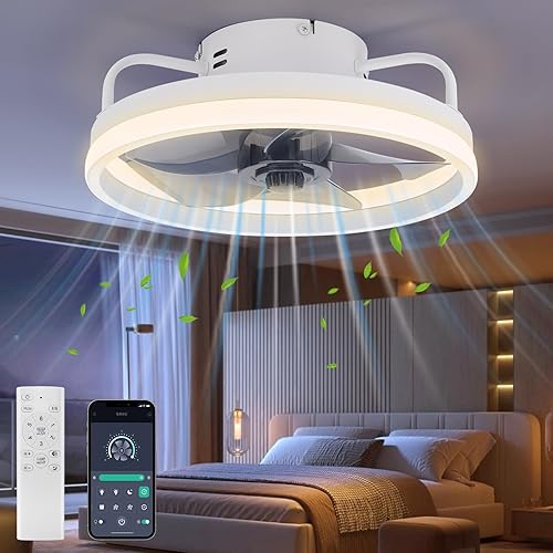 LMYDIDO 33cm LED Ceiling Fans with Lights, E27 Socket Reversible Ceiling Fan Lamp with Smart APP Control, 55W Stepless Dimmable, Quiet, Timing, Energy Efficient, for Living Room Bedroom Kitchen