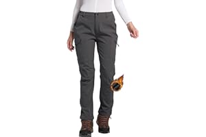LINLANG EN Women's Fleece Lined Waterproof Hiking Pants Insulated Softshell Warm Outdoor Winter Snow Ski Pants