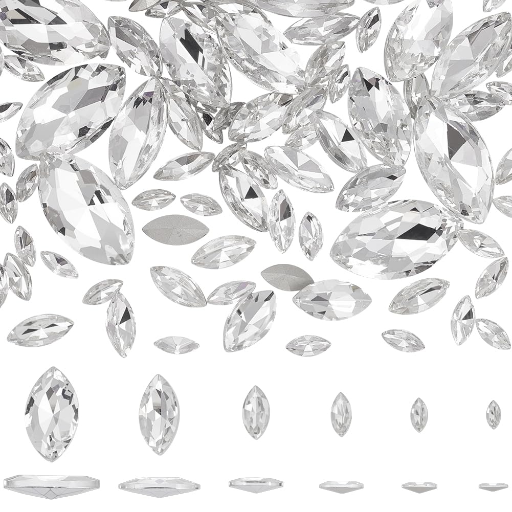 FINGERINSPIRE 94 Pcs Pointed Back Rhinestone 6 Sizes Glass Rhinestones Gems Clear Horse Eye Jewels Embelishments with Silver Plated Back Crystals Stones for Craft Decor Jewelry Making