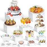 11 Pcs Buffet Risers and Stands with Mini Table Sign and Makers, Food Risers for Buffet Table Display Stand for Party Caterin