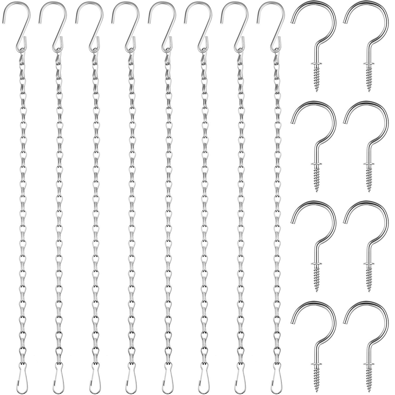 Hotop 8 Pcs Metal Hanging Chains with Ceiling Hooks, Garden Plant Hangers for Hanging Bird Feeders, Billboards, Chalkboards, Basket, Planters, Lanterns, Wind Chimes, Chain Hook DIY(16.38 Inch,Silver)
