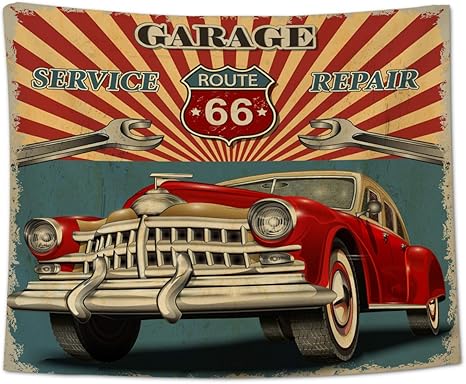 Tapiz para colgar en la pared, estilo vintage de la Ruta 66 de los