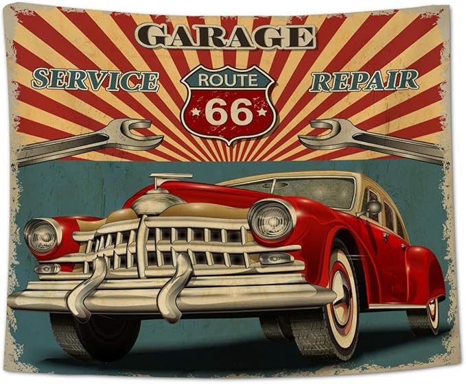 Tapiz para colgar en la pared, estilo vintage de la Ruta 66 de los