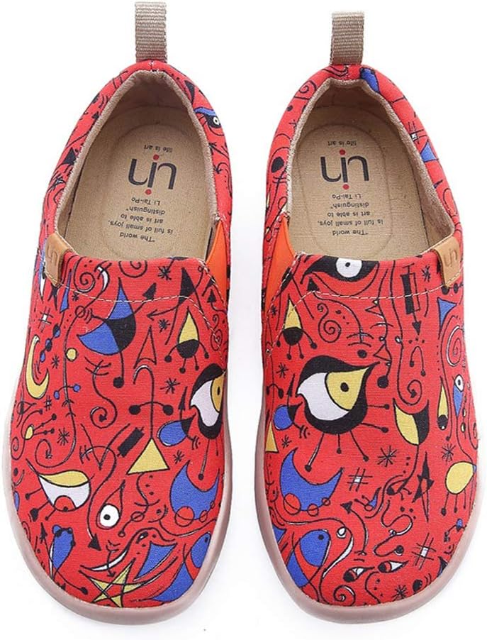 Women's Red Fire Comfortable Flat Canvas Slip-On for Driving Walking Dacing Art Painted Travel Shoe Red