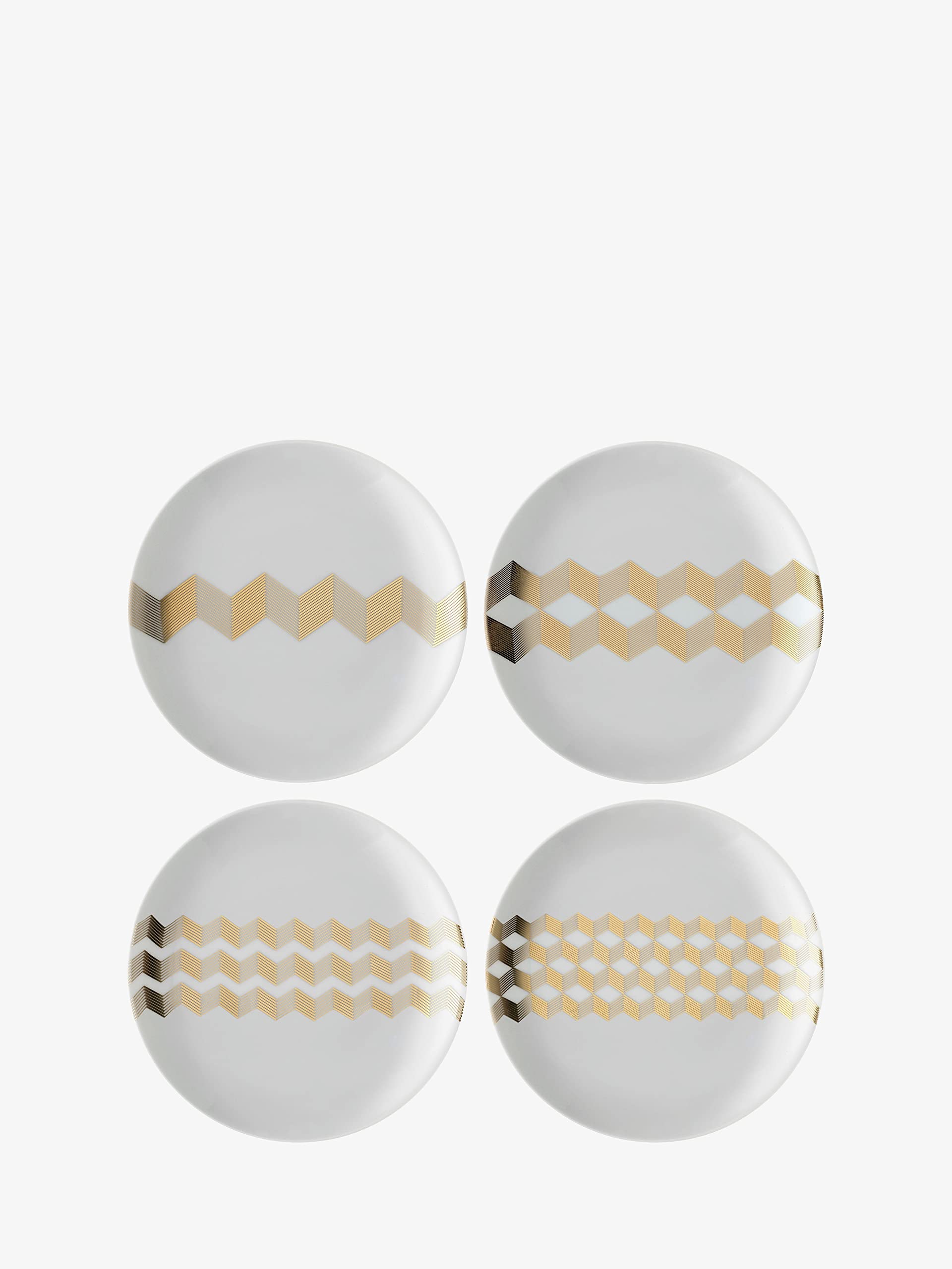 LSA International Chevron Teaplate Ø16cm Gold Assorted | Set of 4 | Mouthblown & Handmade Glass | CH14