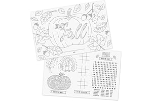 CANOPY STREET Thanksgiving Coloring Activity Placemats / 12 Happy Fall Coloring Sheets / 11" x 17" Double Sided Kids Fall Holiday Drawing Paper/Disposable Placemats/Made in The USA