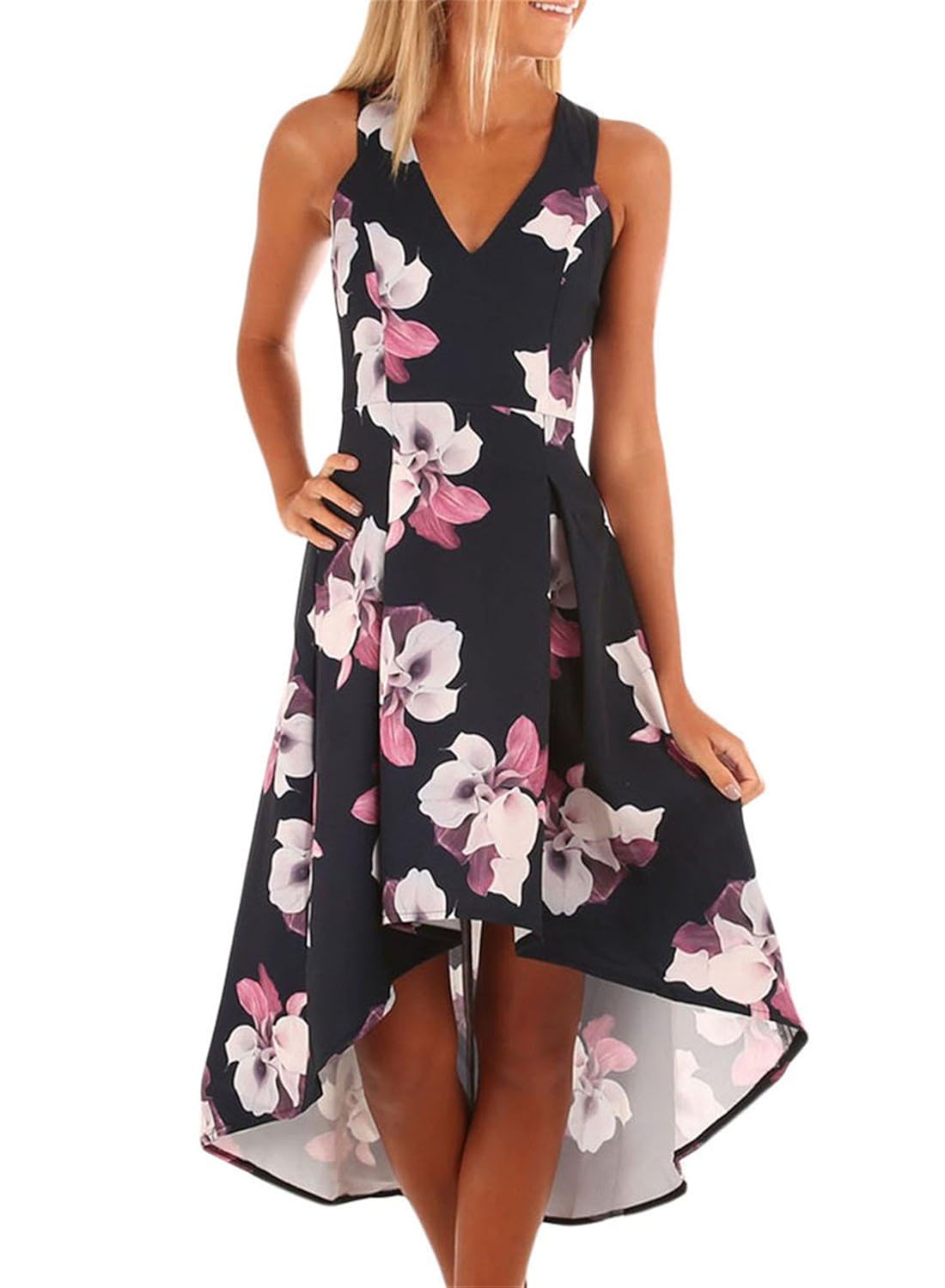 printed high waist and large swing evening dress