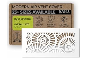 SABA Home Decor Air Vent Cover Grille - Acrylic Plexiglass 6 x 14 Duct Opening (8 x 16 Overall) White Finish Decorative Regis