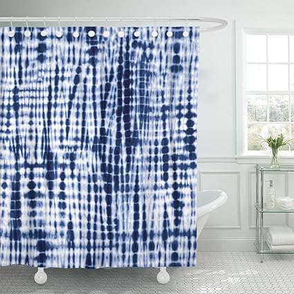 Amazon Com Tompop Shower Curtain Navy Shibori Indigo Blue Tie Dye