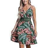 CUPSHE Women's Mini Dress V Neck Tropical Floral Beach Sleeveless Adjustable Straps Casual A Line Summer Vacation Dresses