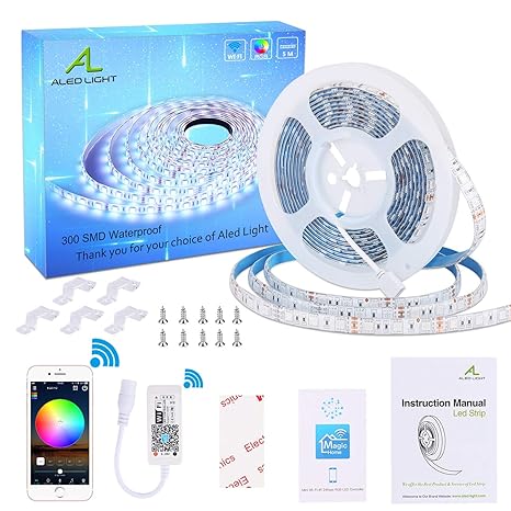WIFI LED Streifen 5M, ALED LIGHT Wasserdicht LED Strip 5050 SMD RGB 300 LED, Smart Telefon APP Gesteuert Intelligent LED Band
