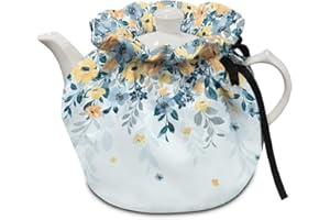 Freewander Yellow Blue Flowers Print for Easter Day, Cotton Tea Cosy Kitchen Tea Pot Dust Cover Insulated Tea Kettle Cover Teapots Lid Cotton Thick Extra Warm for Home Kitchen Decor Accessories