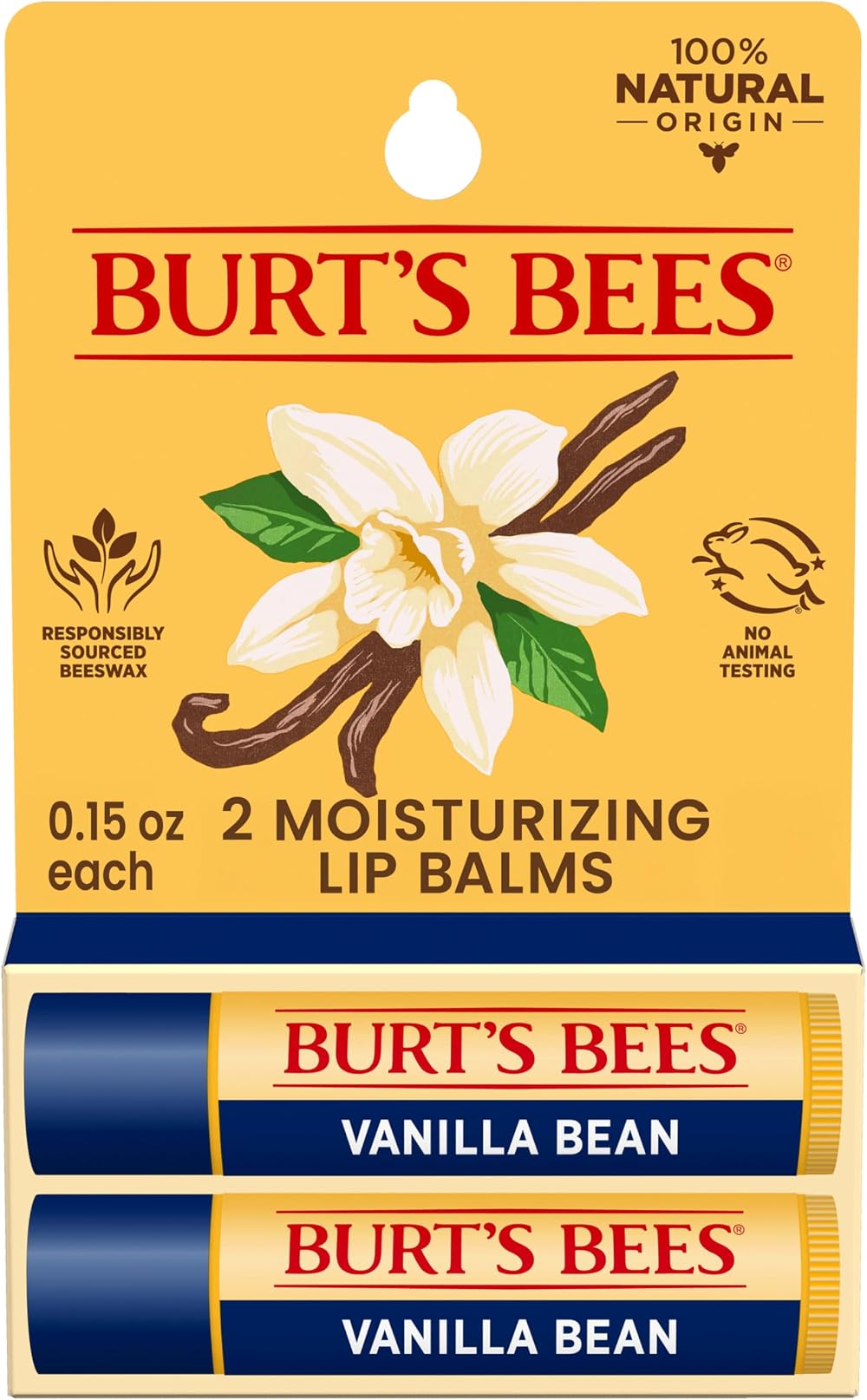 Burt's Bees Vanilla Bean Moisturizing Lip Balm 2 x 0.15 oz Natural Shea Butter